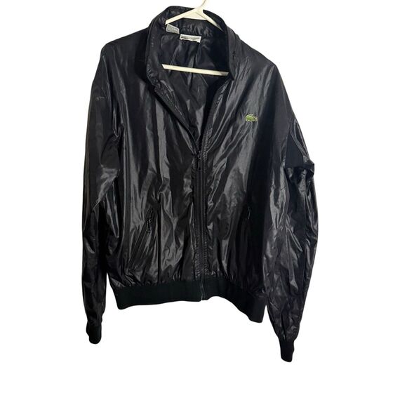 Vintage Lacoste Black Alligator Windbreaker Jacket With Packable Hood Size Large - Picture 1 of 7